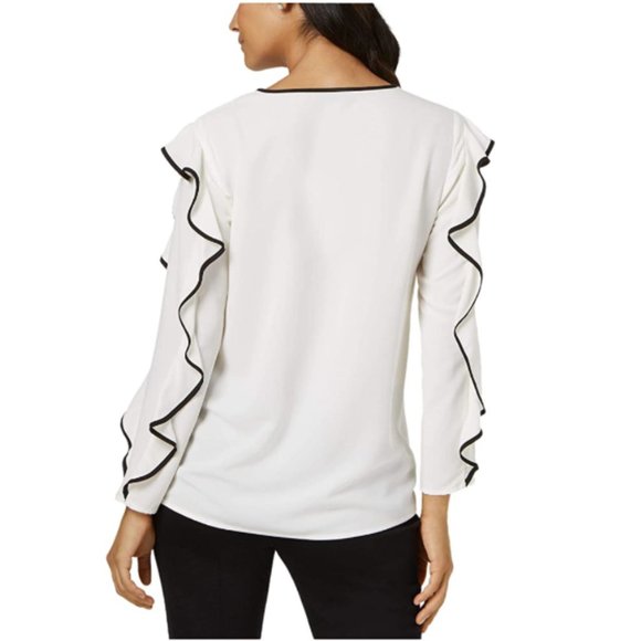 Alfani Women's Petite Piped Ruffle Sleeve Top PL - Picture 2 of 13